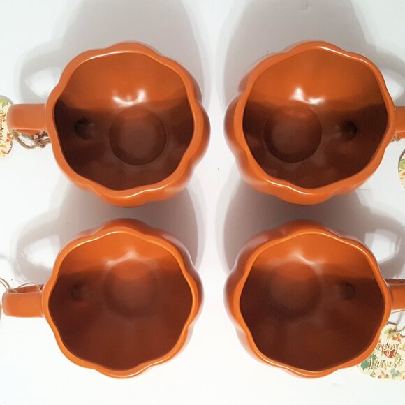 NEW Global Design Set of 4 Happy Harvest Pumpkin Shaped Stoneware Mugs 19 OZ - Picture 2 of 7